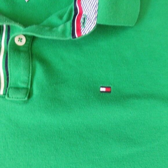 Tommy Hilfiger Polo Shirt Men Large Green Red Flag Golf Rugby Casual 100% Cotton - Picture 3 of 10
